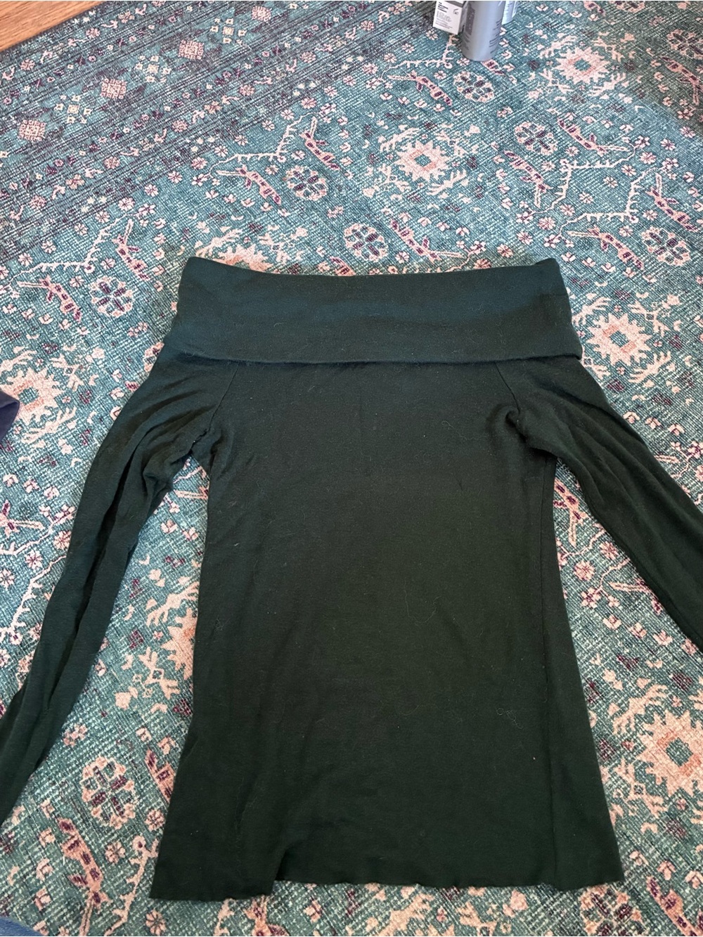 Aritzia Off-Shoulder Long Sleeve Top in Forest Green wool blend